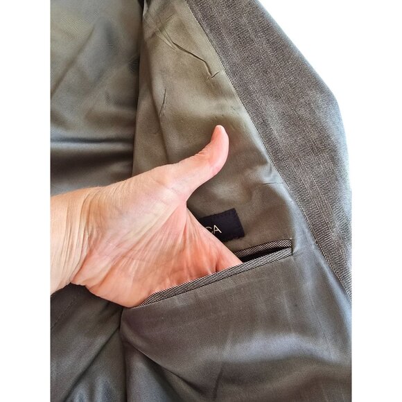 Nautica Mens Wool Blazer 44R Gray Herringbone Pattern - Picture 13 of 13